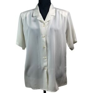 Yves St. Clair Cream Short Sleeve Button Down Blouse 16 old money vtg luxury